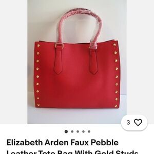 Elizabeth Arden Red Faux Leather Tote Bag with Gold Studs